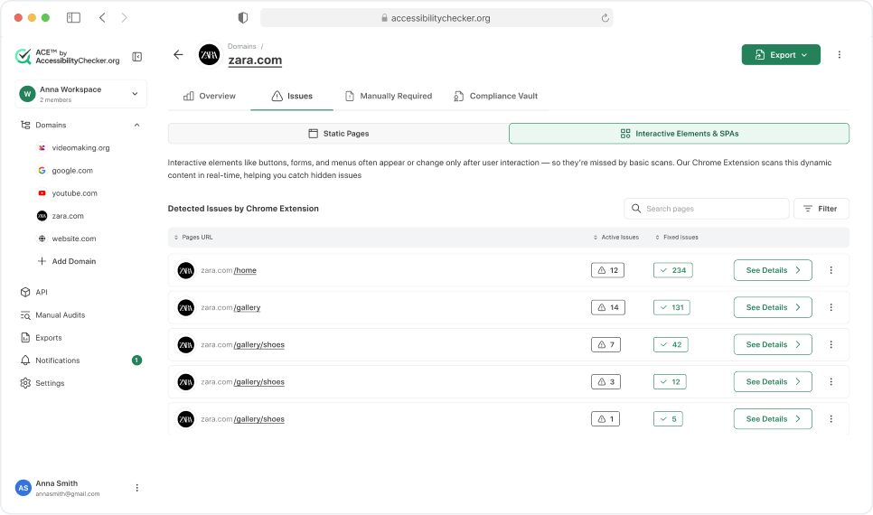 ACE Dashboard showing Extension results synced alongside Scanner findings