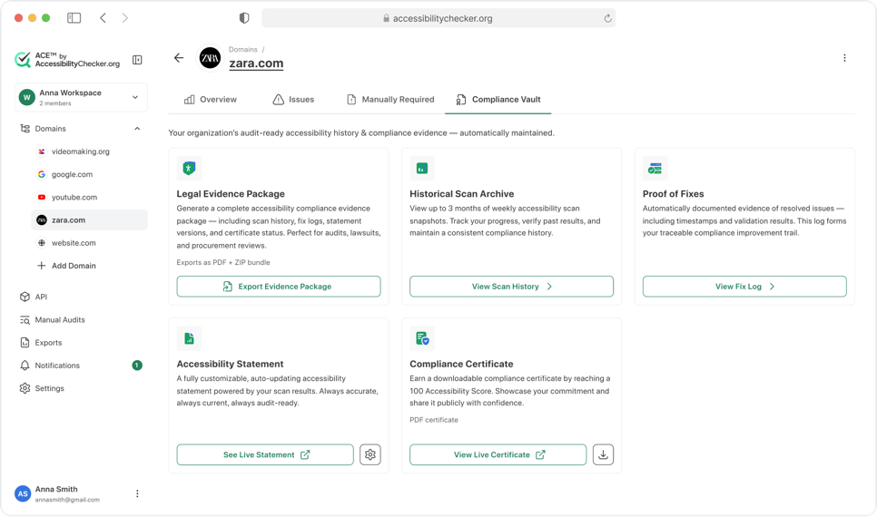 ACE Platform dashboard and LiveStatement integration preview