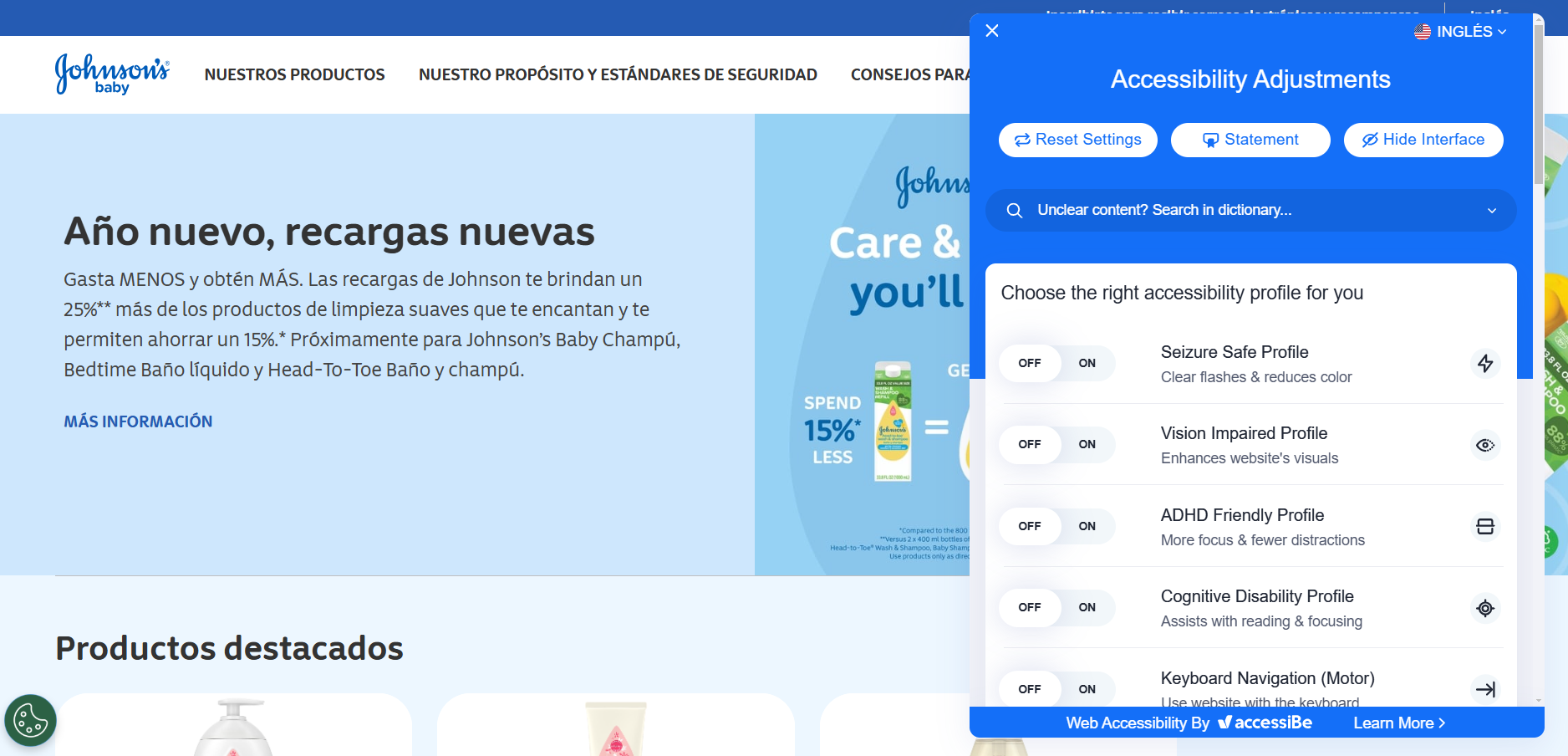 accessWidget on Johnsons website