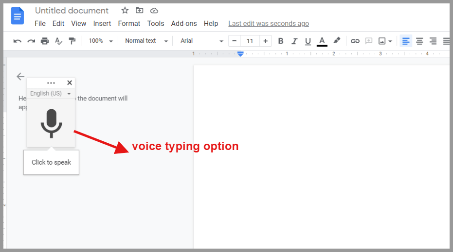 Google Docs Voice Typing