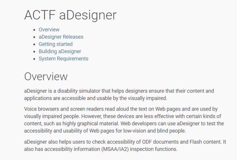 ACTF adesigner web accessibility tool