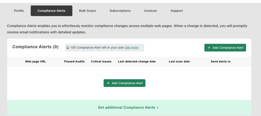 Compliance monitoring alerts on accessibility checker
