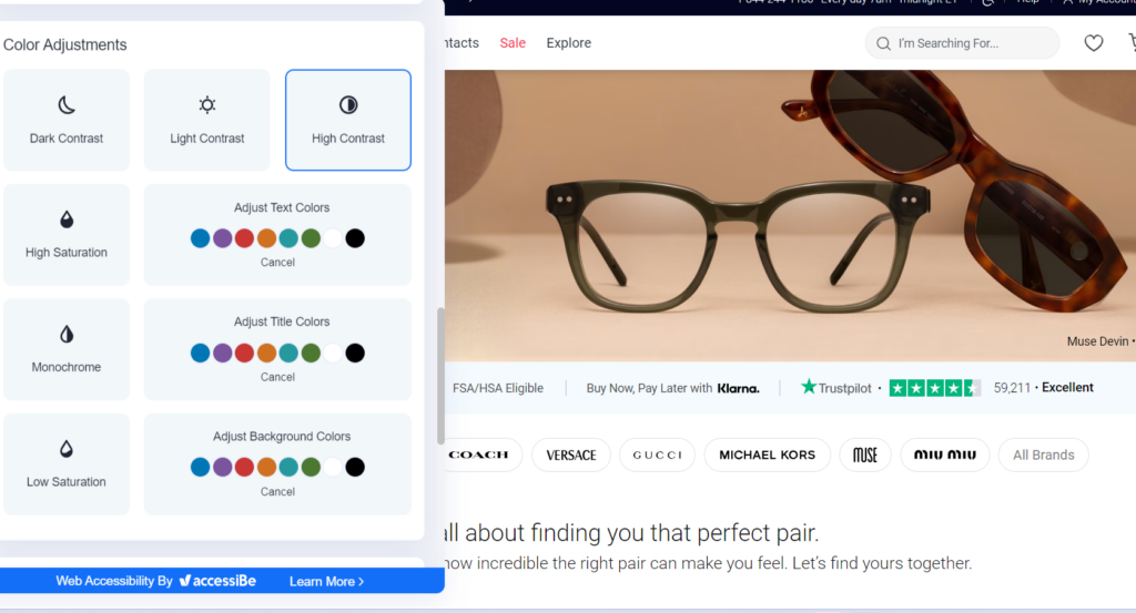 Glasses USA color blind accessbility