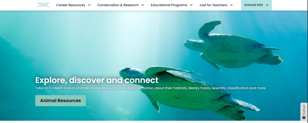 screenshot of the seaworld home page