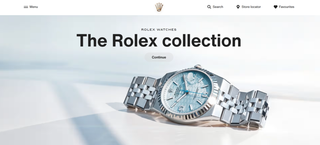 screenshot of the rolex website