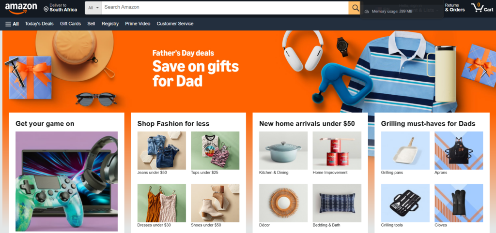 screenshot of the amazon website