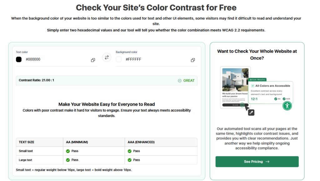 accessibilitychecker.org color contrast checker