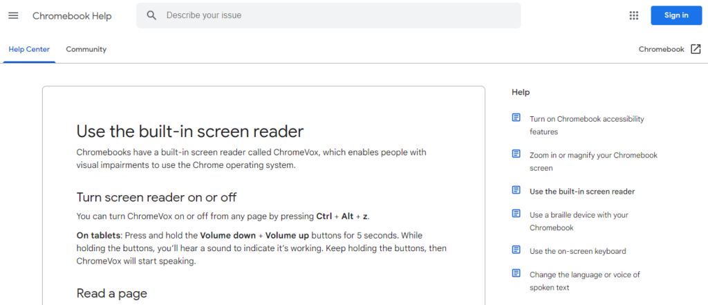 chromevox screen reader