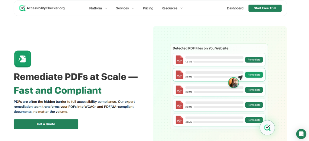 AccessibilityChecker.org PDF remediation services landing page