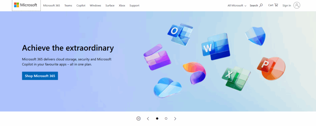 screenshot of microsoft's home page