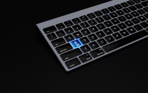 black keyboard with glowing blue AI button