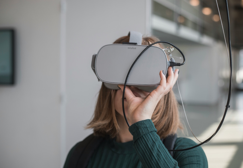 woman wearing a VR headset