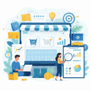 an animated image showing ecommerce imagery
