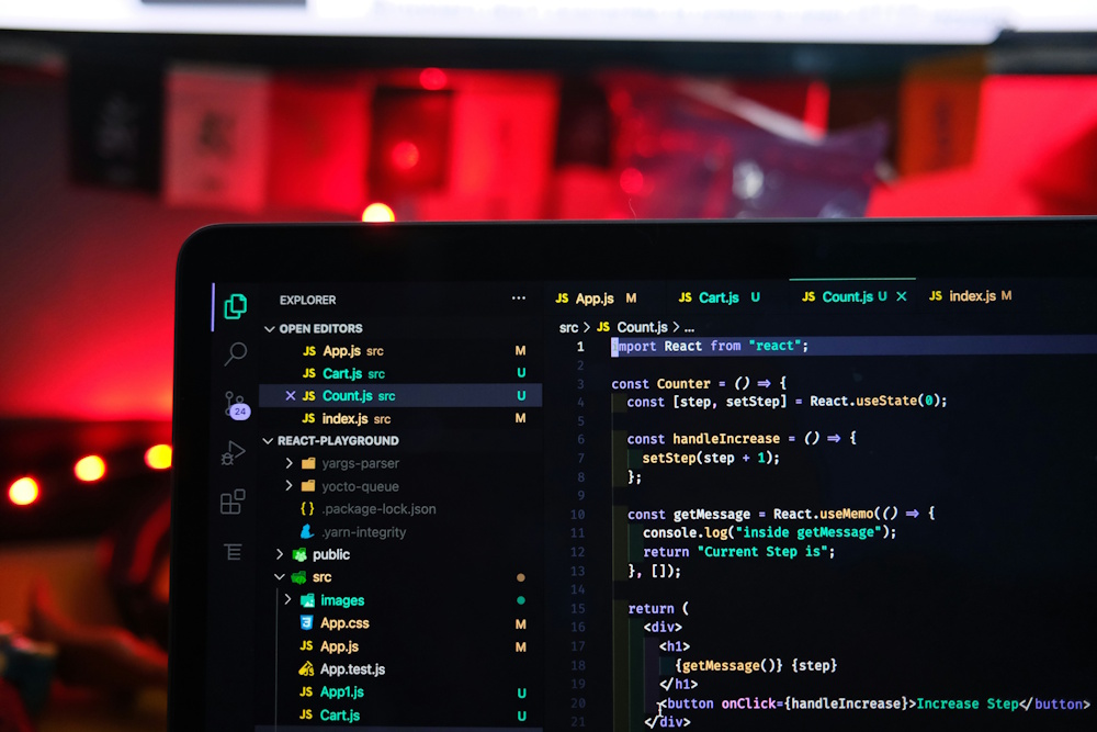 a developer's laptop screen in dark mode