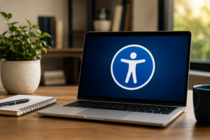 a laptop screen with a disability icon on it