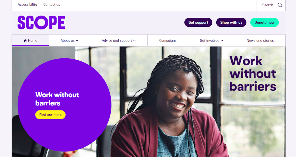 screenshot of the Scope UK home page
