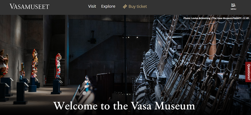screenshot of the vasa museum home page