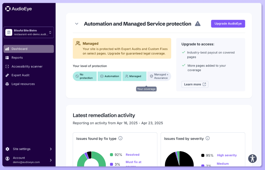 AudioEye dashboard