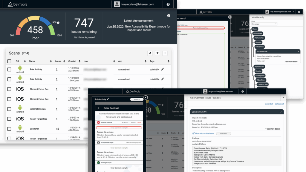 axe DevTools (Deque) dashboard