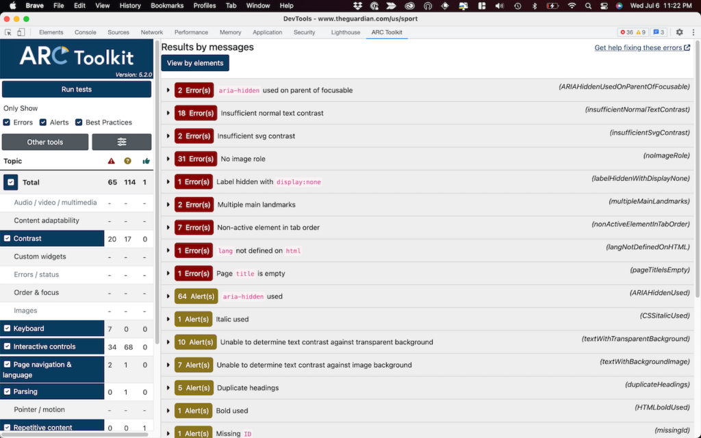 ARC Toolkit dashboard