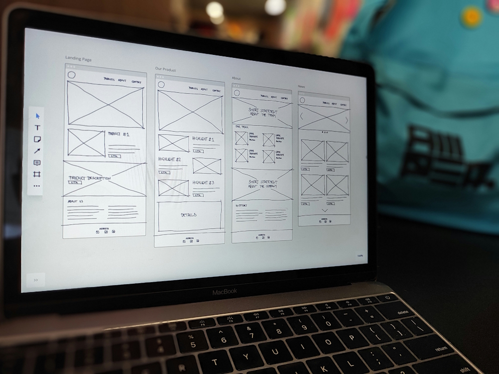 website wire frame on a computer screen