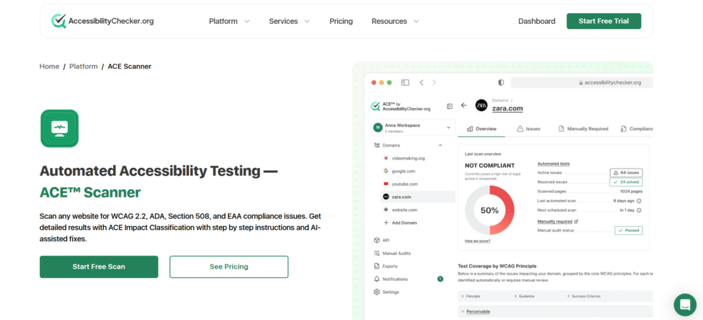 ACE™ by AccessibilityChecker.org website screenshot