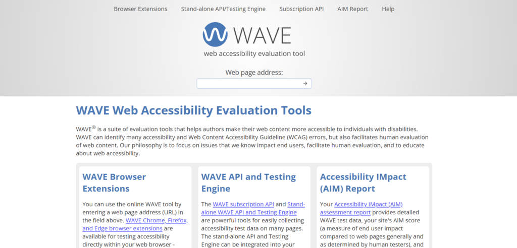 WAVE home page screenshot