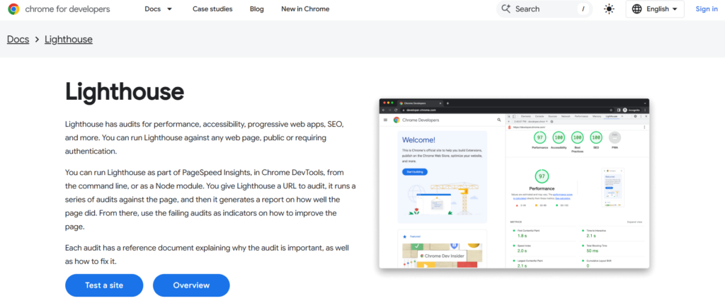 google lighthouse home page screenshot