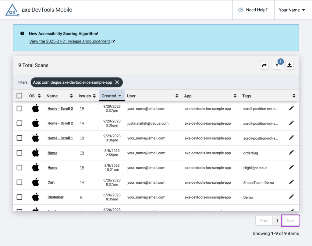 axe devtools dashboard