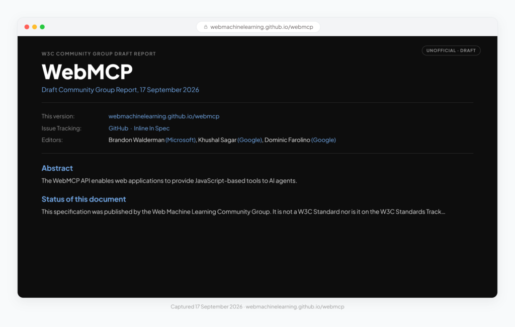 screenshot of webmcp website