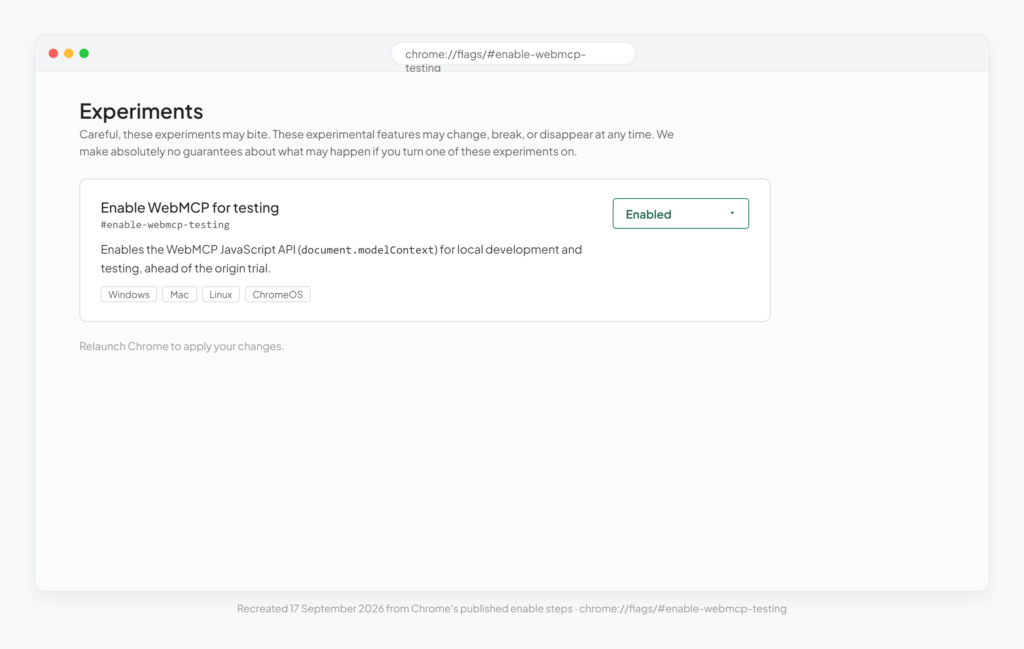 screenshot of WebMCP testing screen
