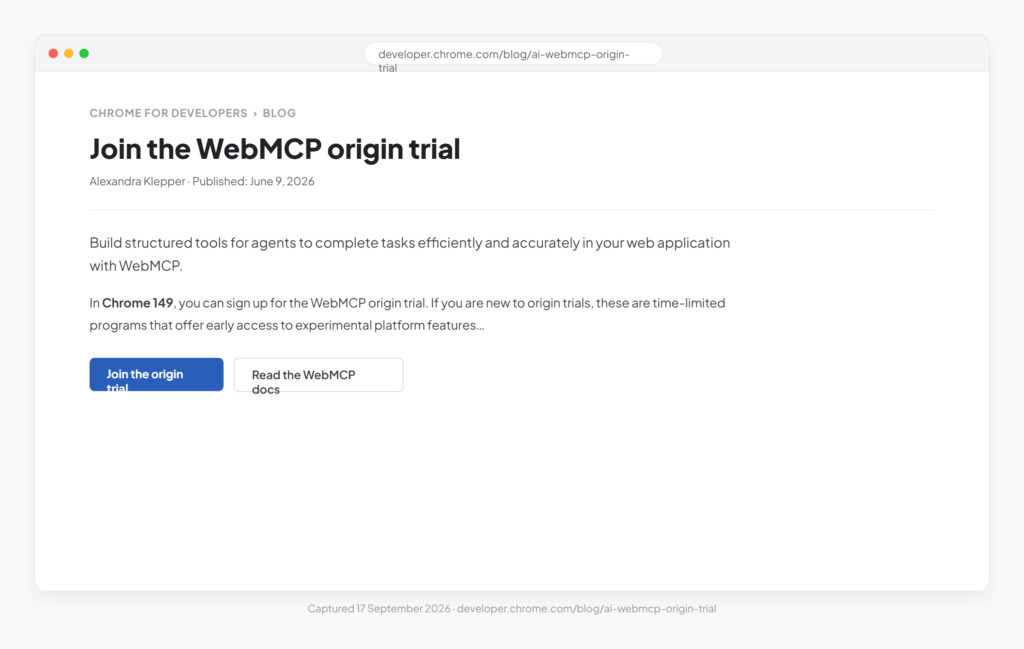 WebMCP Origin Trial Screenshot