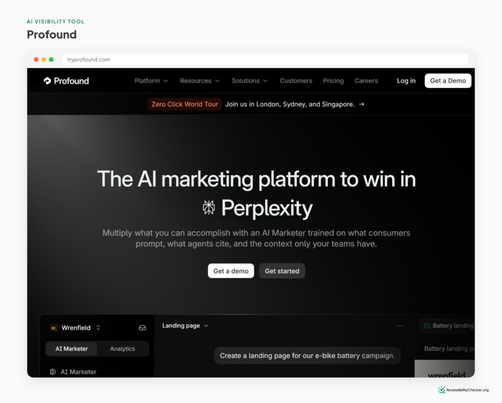 screenshot of Profound home page