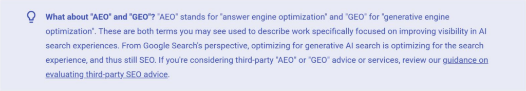 google's definition of GEO and AEO