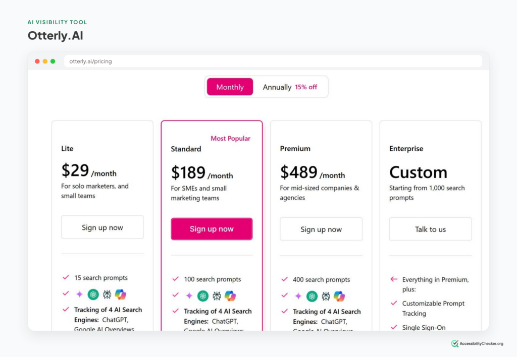 otterly.ai pricing page screenshot