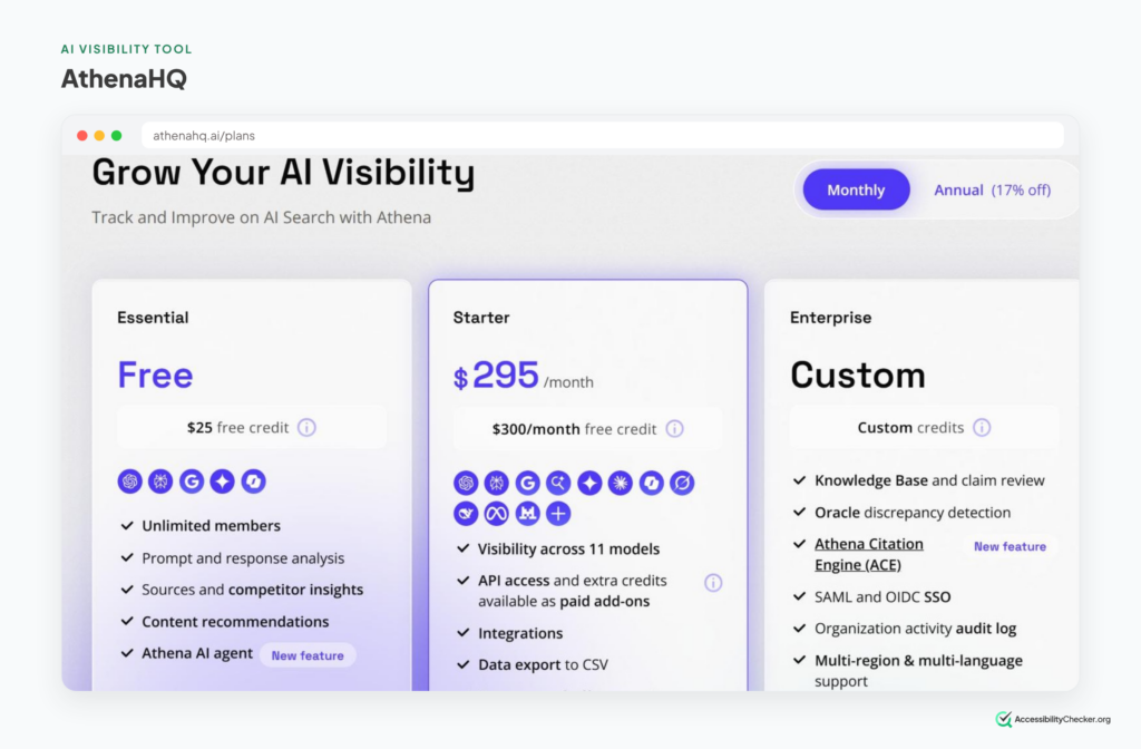 athena HQ pricing page screenshot